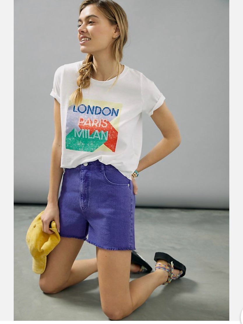 Anthropologie Maeve White Tee With Multicolor City Graphic